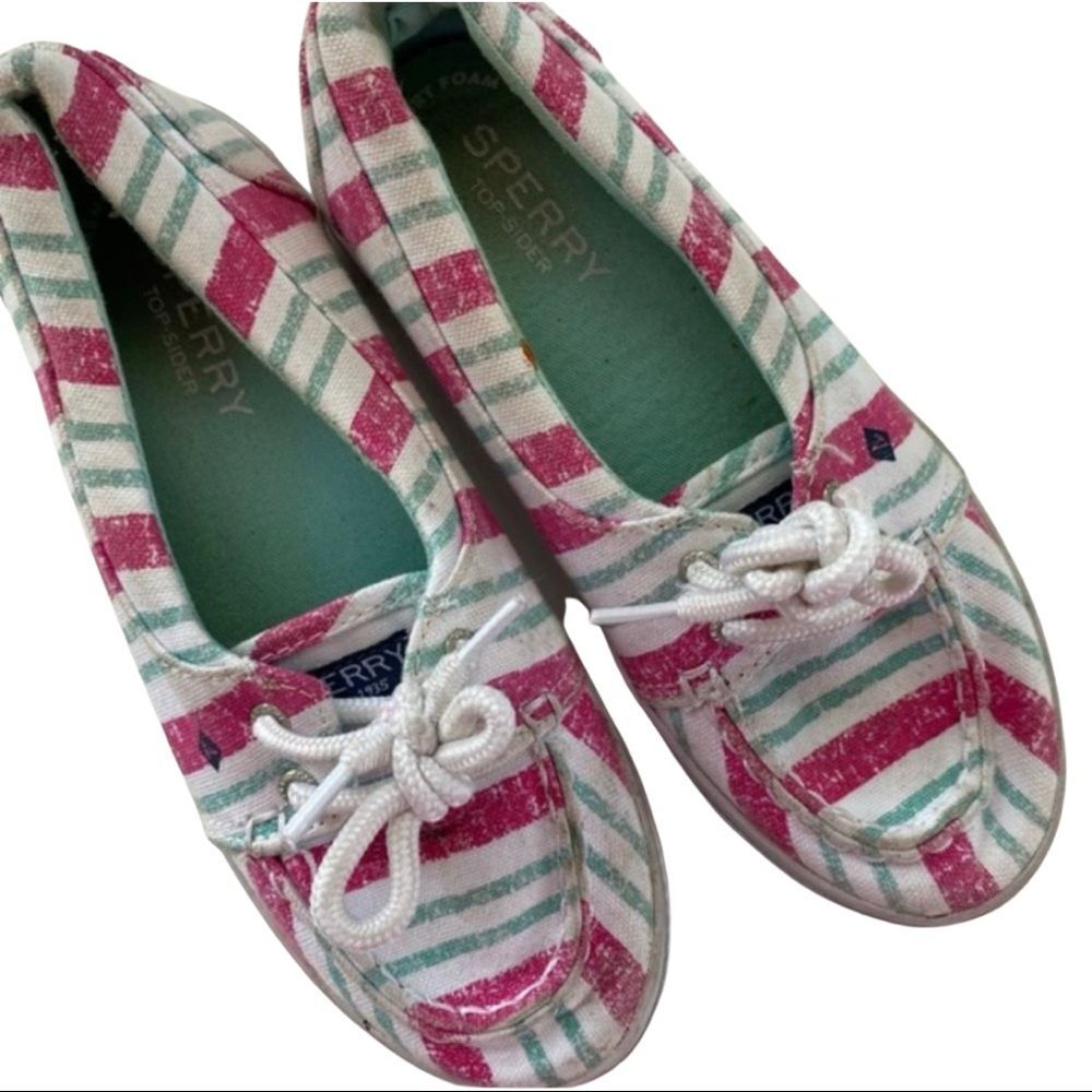 Sperry Pink Boat Shoes Kids Size 2 Cabana Stripe Slip On Sneakers